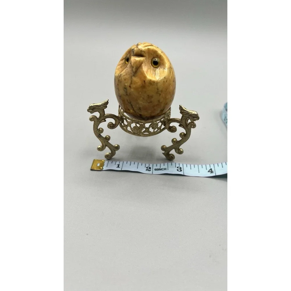 Vintage Alabaster OWL hand carved in Italy c1970 In Stand